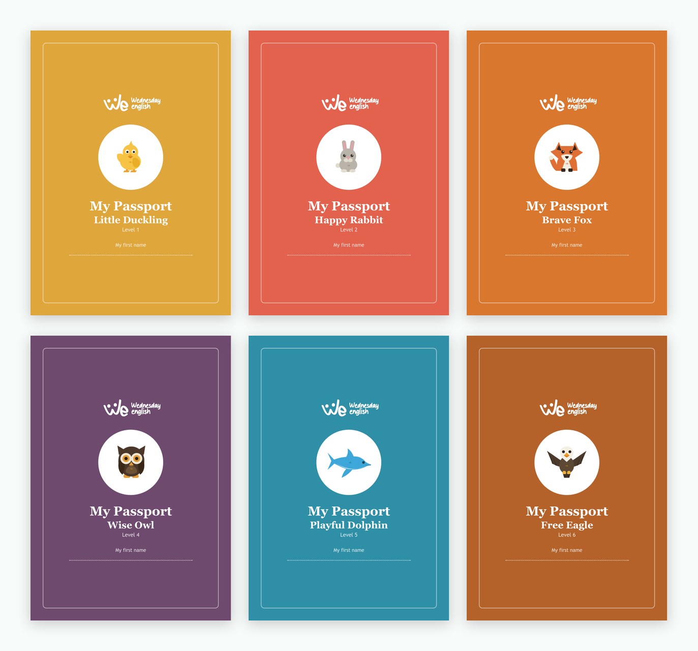 Les six passeports Wednesday English, un par niveau